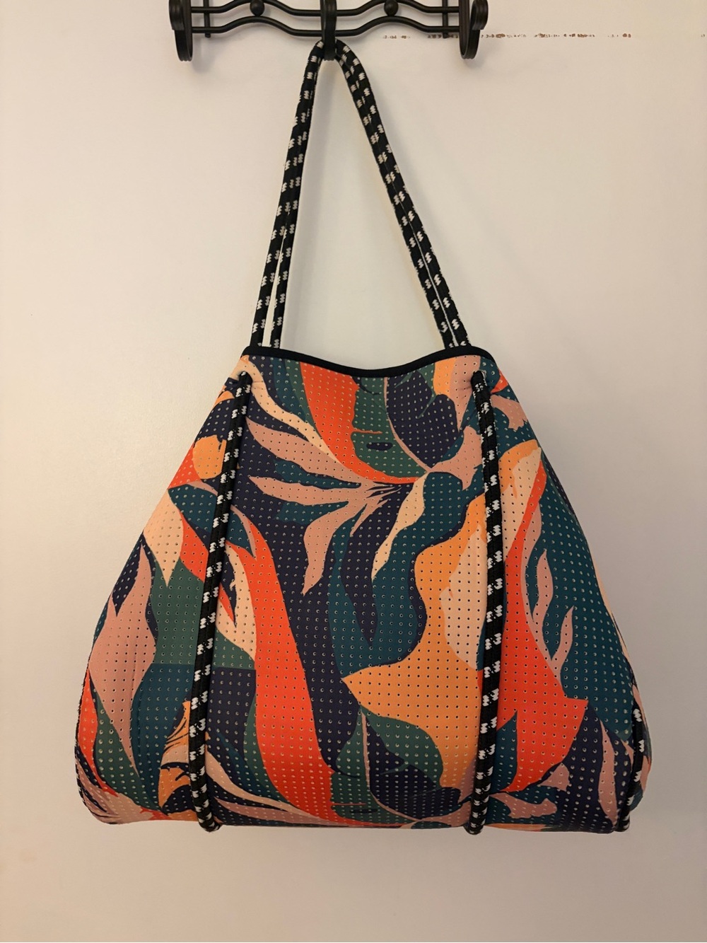 Neoprene Floral Print Tote in Orange, Teal & Navy